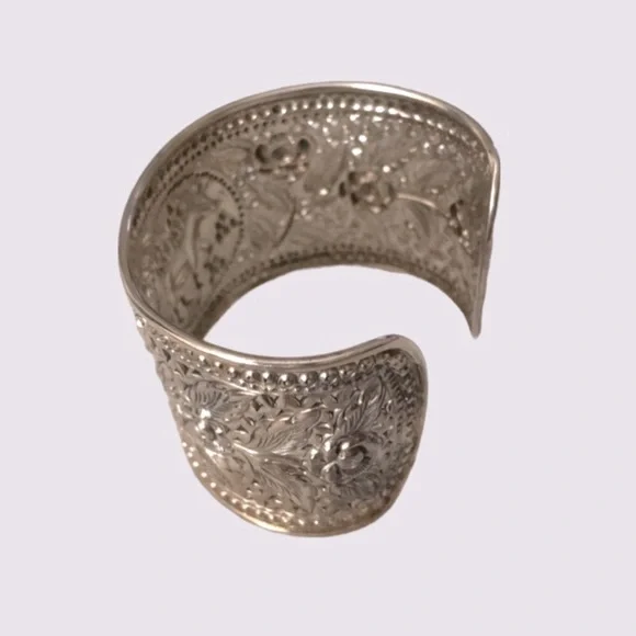 Vintage Equestrian Sterling Silver Wide Cuff Bracelet Stamped 925 - Picture 9 of 12